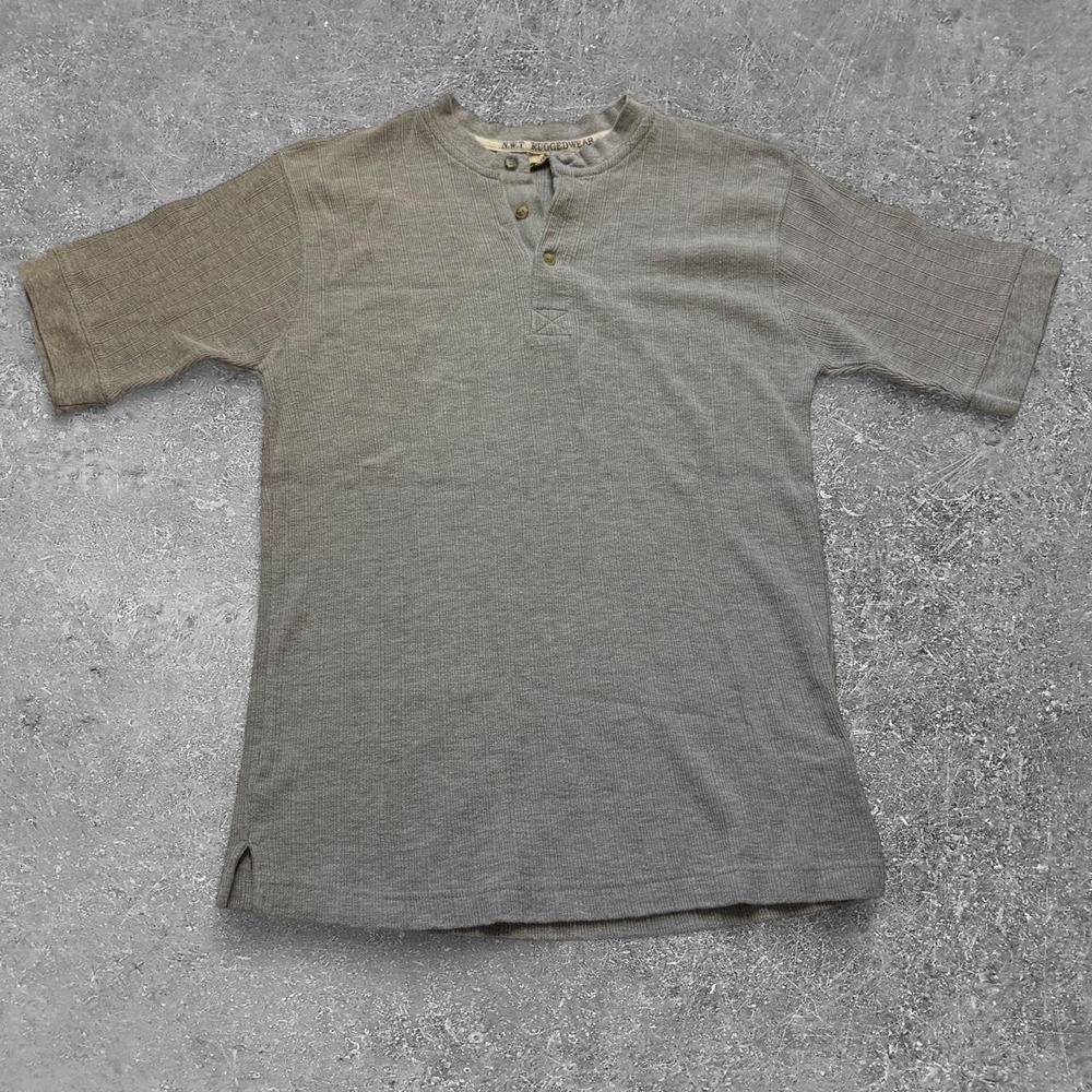Vintage 90s Northwest Territory Gray Henley Shirt Mens Large Cotton Rayon Blend